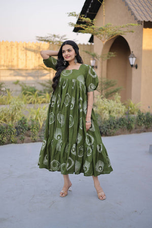 Green Printed Cotton Dresses (ACA7004)