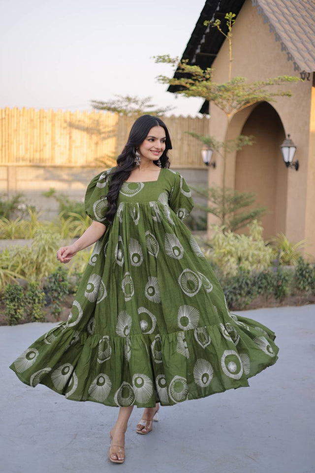 Green Printed Cotton Dresses (ACA7004)