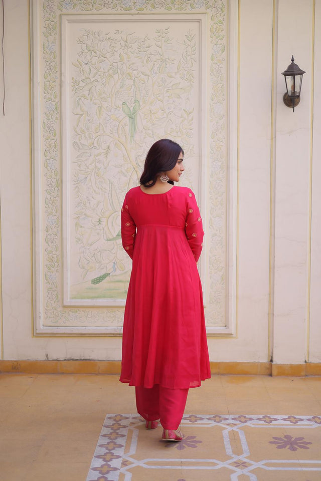 Pink Floral Embroidered Chanderi Anarkali Suits (ACA7005)