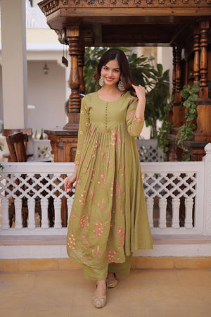 Green Floral Embroidered Chanderi Anarkali Suits (ACA7006)