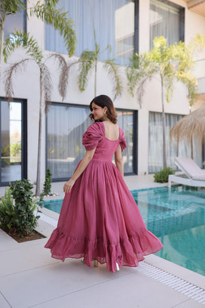 Pink Floral Embroidered Chanderi Gown (ACA7010)