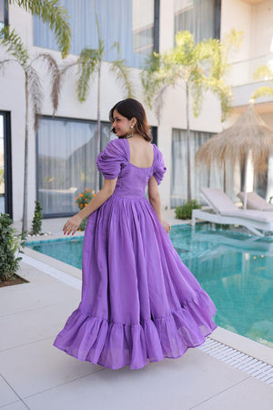 Violet Floral Embroidered Chanderi Gown (ACA7011)
