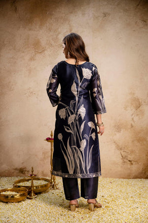 Black Printed Silk Kurti Pant Set (ACA7027)