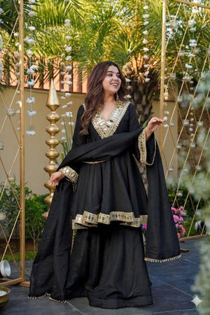 Black Mirror Embroidered Chinon Sharara Suits (ACA7029)