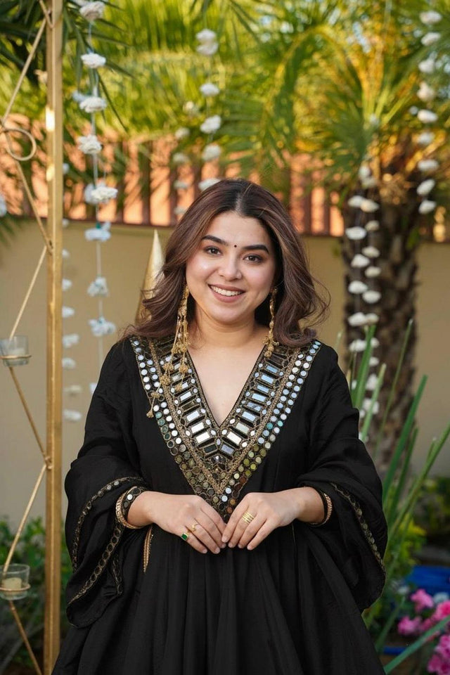 Black Mirror Embroidered Chinon Sharara Suits (ACA7029)
