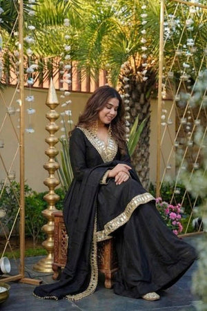 Black Mirror Embroidered Chinon Sharara Suits (ACA7029)
