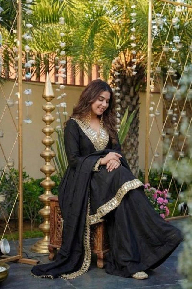 Black Mirror Embroidered Chinon Sharara Suits (ACA7029)