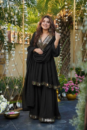 Black Mirror Embroidered Chinon Sharara Suits (ACA7029)