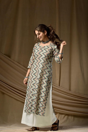 Green Printed Cotton Long Kurtis (ACA7044)