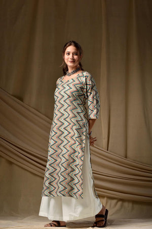 Green Printed Cotton Long Kurtis (ACA7044)