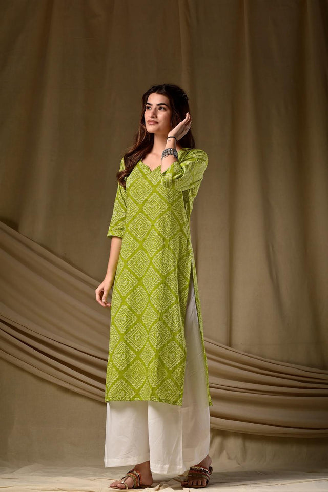Mehendi Printed Cotton Long Kurtis (ACA7045)