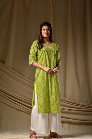 Mehendi Printed Cotton Long Kurtis (ACA7045)