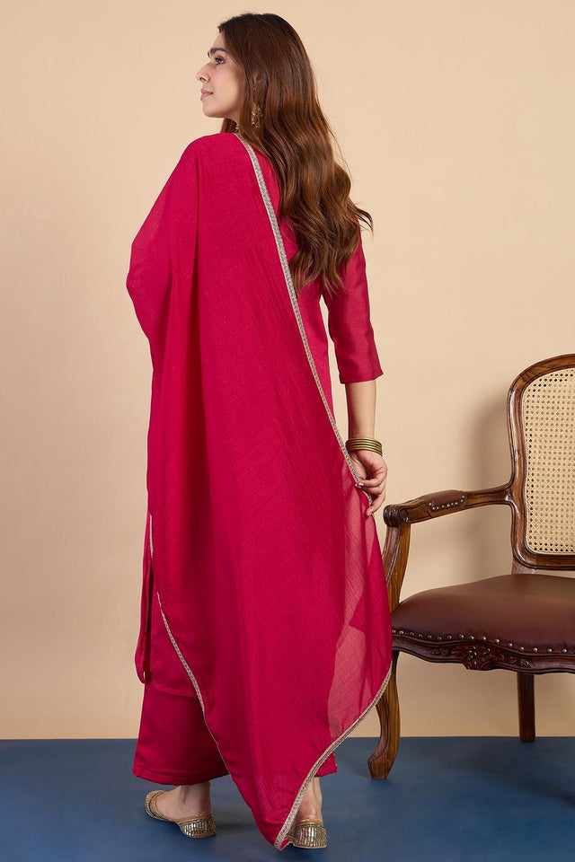 Pink Sequin with Embroidered Silk Blend Kurti Pant Set (ACA7108)