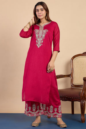 Pink Sequin with Embroidered Silk Blend Kurti Pant Set (ACA7108)