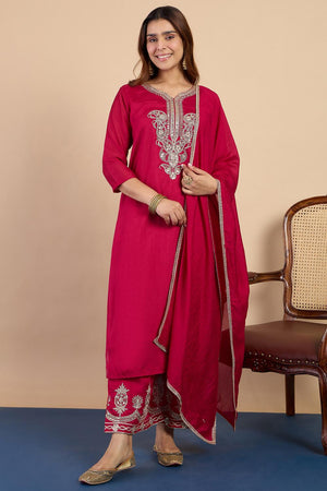 Pink Sequin with Embroidered Silk Blend Kurti Pant Set (ACA7108)