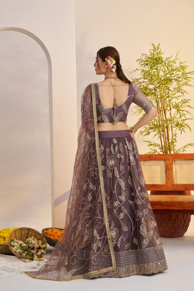 Pink Floral Embroidered Net Lehenga (ACA7118)