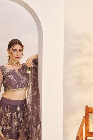 Pink Floral Embroidered Net Lehenga (ACA7118)