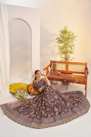 Pink Floral Embroidered Net Lehenga (ACA7118)