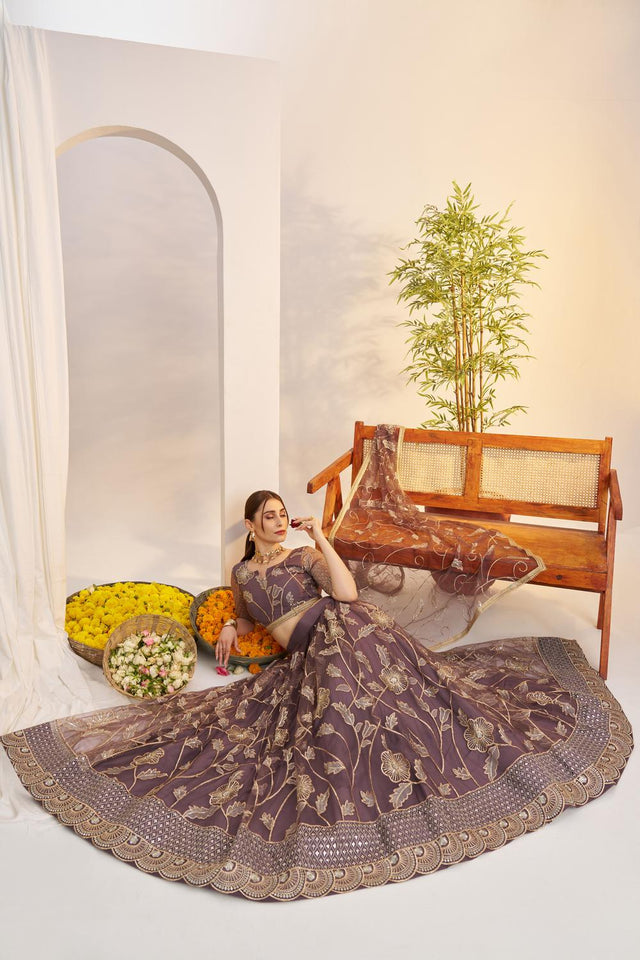 Pink Floral Embroidered Net Lehenga (ACA7118)