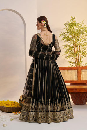 Black Embroidered Net Lehenga (ACA7120)