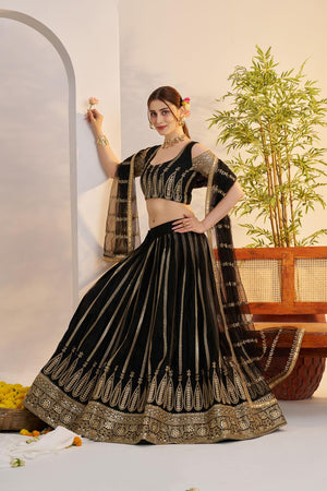 Black Embroidered Net Lehenga (ACA7120)