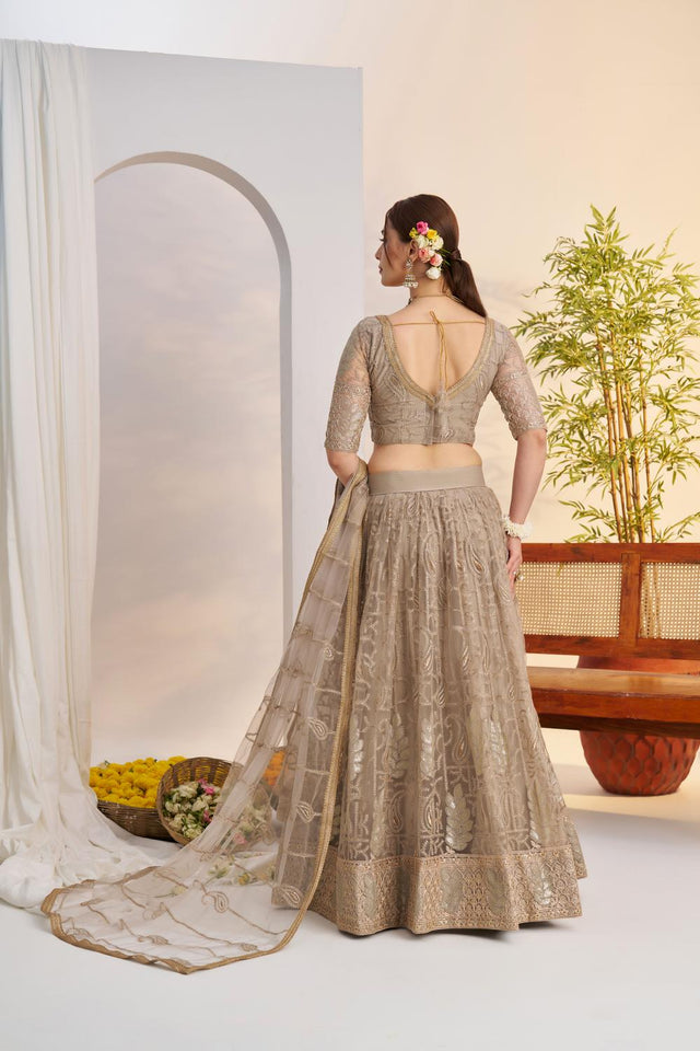 Grey Embroidered Net Lehenga (ACA7121)