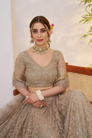 Grey Embroidered Net Lehenga (ACA7121)