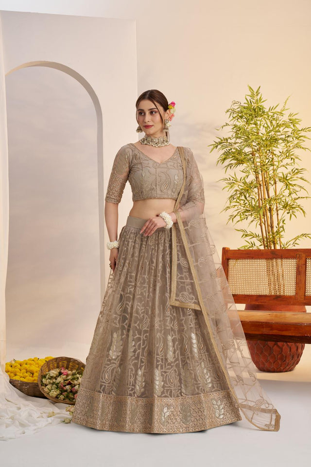 Grey Embroidered Net Lehenga (ACA7121)