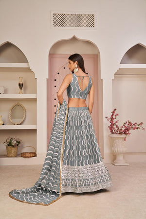 Grey Sequin with Embroidered Net Lehenga (ACA7124)