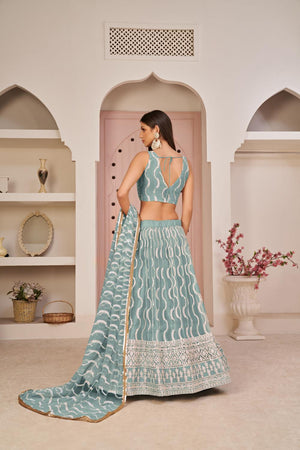 Blue Sequin with Embroidered Net Lehenga (ACA7125)