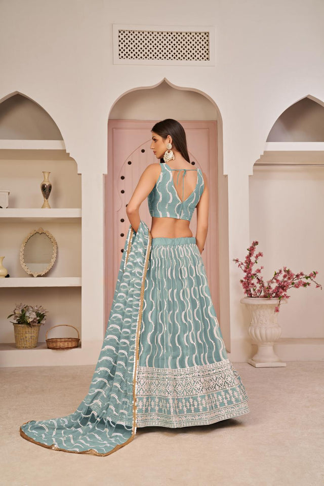Blue Sequin with Embroidered Net Lehenga (ACA7125)