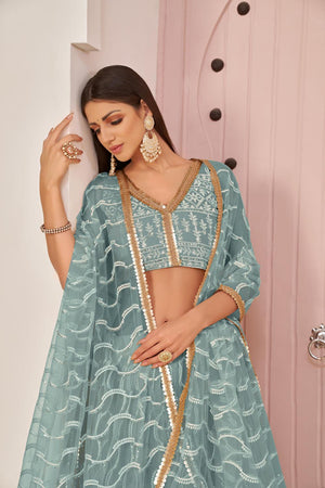Blue Sequin with Embroidered Net Lehenga (ACA7125)