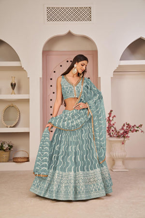 Blue Sequin with Embroidered Net Lehenga (ACA7125)