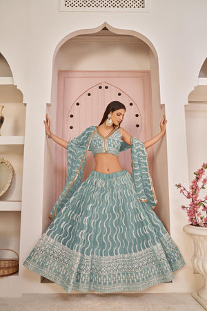 Blue Sequin with Embroidered Net Lehenga (ACA7125)