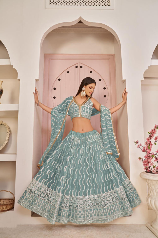 Blue Sequin with Embroidered Net Lehenga (ACA7125)