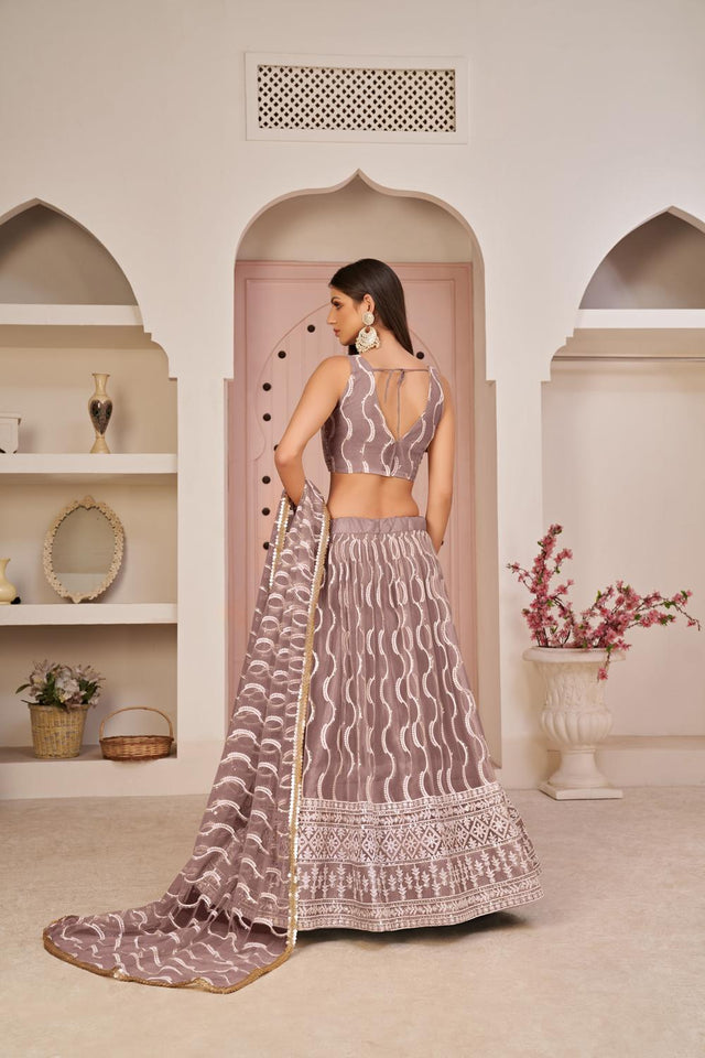 Pink Sequin with Embroidered Net Lehenga (ACA7126)