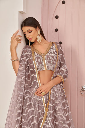 Pink Sequin with Embroidered Net Lehenga (ACA7126)