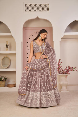 Pink Sequin with Embroidered Net Lehenga (ACA7126)