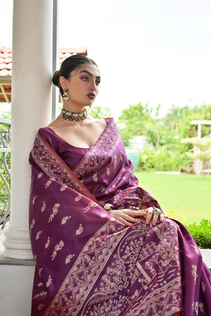 Wine Woven Warli Design Silk Saree (ACA7127)