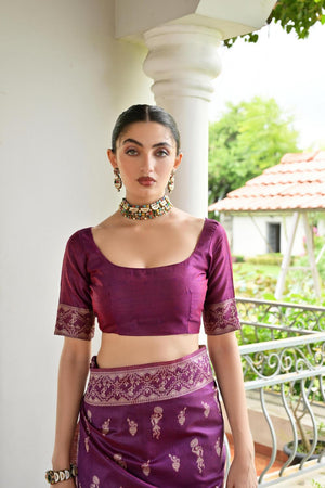 Wine Woven Warli Design Silk Saree (ACA7127)