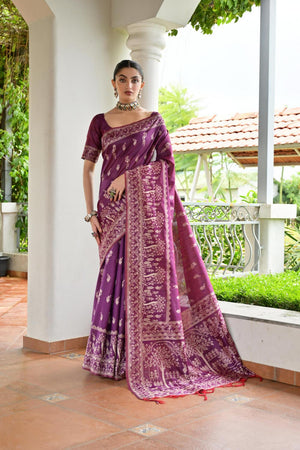 Wine Woven Warli Design Silk Saree (ACA7127)