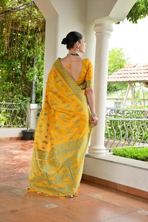 Yellow Woven Warli Design Silk Saree (ACA7128)