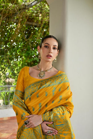 Yellow Woven Warli Design Silk Saree (ACA7128)