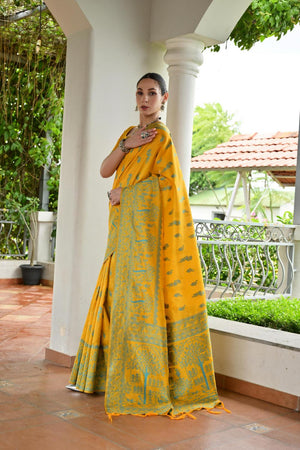 Yellow Woven Warli Design Silk Saree (ACA7128)