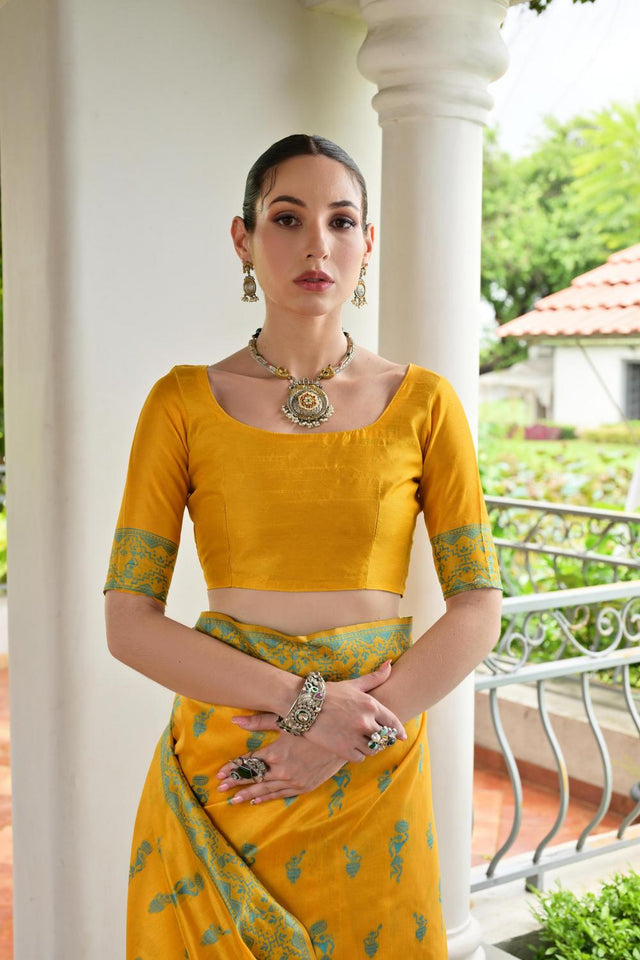 Yellow Woven Warli Design Silk Saree (ACA7128)