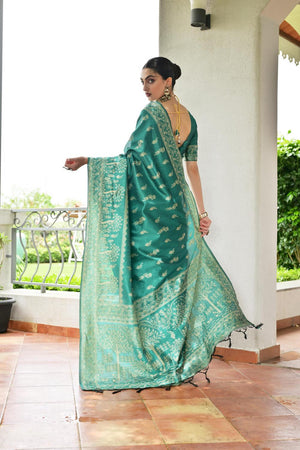 Sea Green Woven Warli Design Silk Saree (ACA7129)