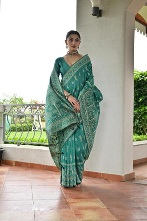 Sea Green Woven Warli Design Silk Saree (ACA7129)