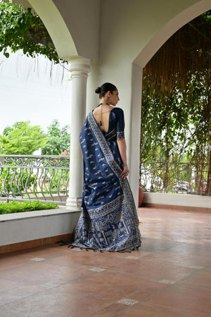 Blue Woven Warli Design Silk Saree (ACA7130)