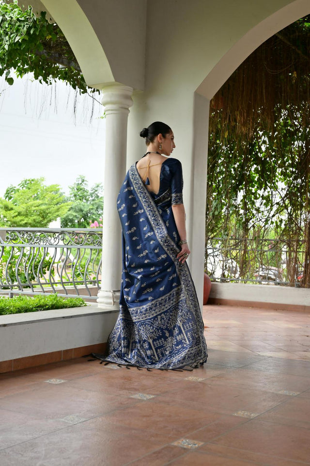 Blue Woven Warli Design Silk Saree (ACA7130)