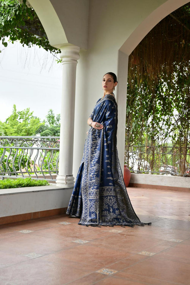 Blue Woven Warli Design Silk Saree (ACA7130)